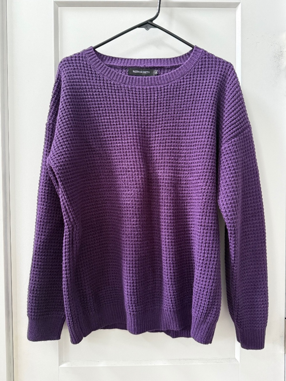 MEROKEETY Women's Long Sleeve Waffle Knit Pullover Sweater Crew Neck